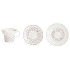 Imperial Porcelain Rosenet Wave 茶杯和茶盤套裝 3, 白色+金色+粉色, 1套