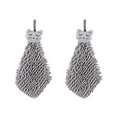 蓬鬆動物擦手巾, 灰色, 2個