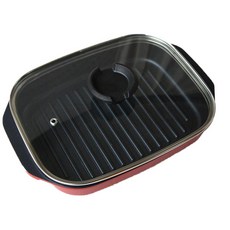 accademia mugnano IH感應雙耳不沾方形烤盤+玻璃鍋蓋, 26.5 x 18.7 x 4 厘米, 1個