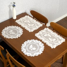 도매토피아 프렌치 레이스 테이블 러너 나비 2종 세트, 앞화이트 + 뒤아이보리, 사각(45 x 32 cm), 원형(35 x 35 cm), 2세트