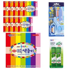 종이나라 2000 뜯어쓰는 띠 색종이 15cm 10p + 나라 풀 15g x 2p + 고쿠요 SAXA 플라이 캡 가위 블루, 1세트, 7색