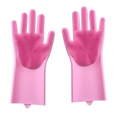 菜瓜布橡膠手套雙手組, 1個, 粉色的