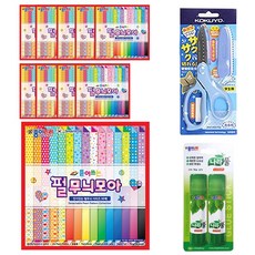 종이나라 2000 뜯어쓰는 펄무늬 모아 색종이 30매 x 10p + 나라 풀 15g x 2p + 고쿠요 SAXA 플라이 캡 가위 블루, 1세트, 30색