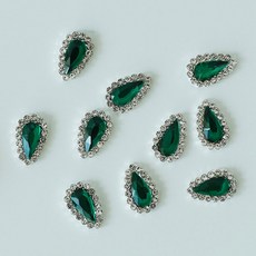 美甲飾品 16款設計, 銀色水鑽 水滴 綠色, 10個