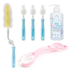 Yecomam 奶瓶刷+奶嘴刷+奶瓶夾+奶瓶清潔器, 1組, 粉色