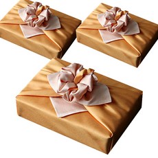 tongshop 絲質雙層包裹布 117 70 x 70 cm, 橘黃色 + 象牙白, 3個