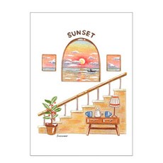 위모던 일러스트 포스터 소보루 Sunset, 알루미늄 화이트