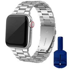 DGG Apple Watch 3/4/5/6/7/SE實心金屬鏈帶 42/44/45mm+錶帶調節器, 銀色、顏色隨機發貨（控制器）