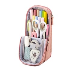 ANGOO 大型雙拉鍊縫製鉛筆袋, 深粉色, 1個