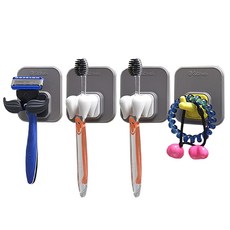 Silibath 浴室情侶牙刷架 4件組, 混色, 1組