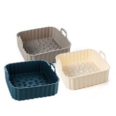 sillymann 鉑金矽膠氣炸鍋方形烘烤籃 3入, Cream beige+Cocoa gray+Ocean green, 1組