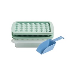 EASY&FREE 35格製冰盒 2入+儲冰盒+勺子, 薄荷色(35格)/透明(冰塊保存盒)/藍色(冰勺)