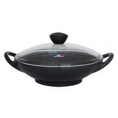雙耳鑄鐵陶瓷不沾湯鍋+鍋蓋, 黑色的, 24厘米