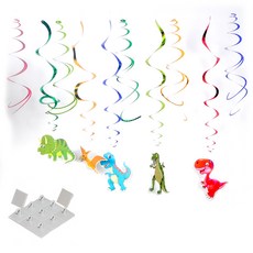 派對裝飾恐龍圖案掛飾 5入+螺旋掛環 10入組, 混色