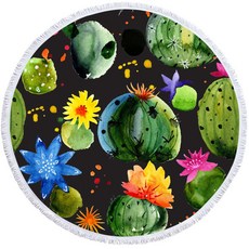 水彩圖案插畫圓形海灘巾 A_RD_1025, C, 1個