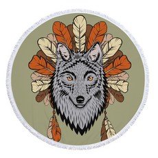 Artwick 狼插圖圓形沙灘巾 A_RD_1036, C, 1個