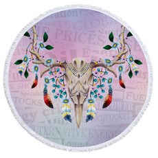 粉彩動物花朵圓形海灘巾 A_RD_1026, C, 1個