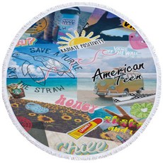 插畫剪貼圓形沙灘巾 A_RD_1039, B, 1個