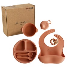 兒童矽膠餐具6件組, 粉色, 6種餐具