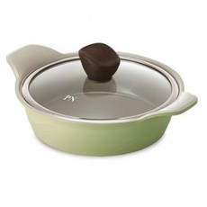 IH爐適用雙耳陶瓷不沾淺湯鍋, 24厘米, 奶油甜瓜