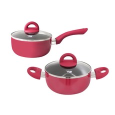 ELO 電磁爐適用鑽石塗層不沾鍋具組, 混色, 單柄鍋 18cm+雙耳鍋 20cm, 1組