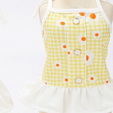 Petti 格紋洋甘菊寵物狗白色短裙, 黃色