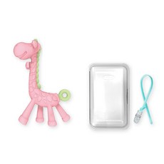 ange 長頸鹿造型固齒器組 附收納盒+矽膠鍊夾, 粉紅色+矽膠鍊夾(隨機出貨), 1組