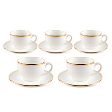 微笑金咖啡杯套組5人+專屬禮盒, 白色+金色, 1套