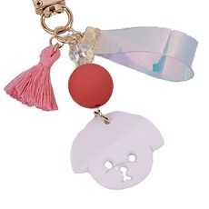 chouchoubien 年糕湯 noona 馬耳他迷你鑰匙圈, 單品, 白色（狗），粉色（流蘇）