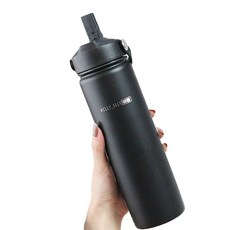 WILLY_ELLY 手提式簡約保溫瓶, 黑色的, 1200毫升