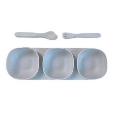 루시코퍼레이션 해피루시 트리플볼 그릇 세트, 그레이, 트레이 + 보울 3p + 숟가락 + 포크, 1세트