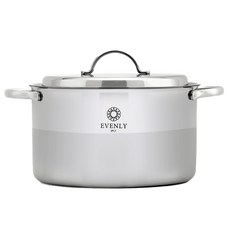 CROBELL 電磁爐適用Evenly系列3層不鏽鋼雙耳湯鍋+鍋蓋, 銀色, 24cm