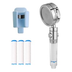 Pure Stop 4段淨水過濾蓮蓬頭+環形支架 藍色+濾芯 3入, 1套