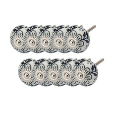 黑色花朵家具把手+配件 Knob-405, 10個