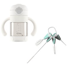 Nprabe 矽膠手把吸管水瓶 260ml +清潔刷 4入, 白色(雙耳杯), 1組