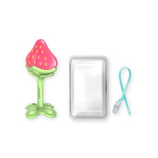 ange 3D草莓造型固齒器3件組, 無奶嘴, 粉色 綠色(草莓固齒器)+透明(收納盒)+隨機出貨(矽膠夾)