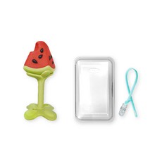 ange 3D西瓜造型固齒器組, 無奶嘴, 紅色 淺綠色(西瓜固齒器)+透明(收納盒)+隨機出貨(隨身矽膠夾)