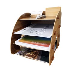 核桃木文件整理盒, 單色, 4層