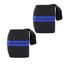 I Love Fit 簡約健身護腕 黑色藍色條紋, 2個