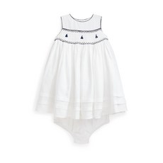 Polo Ralph Lauren 嬰幼兒縮褶設計亞麻洋裝與燈籠褲