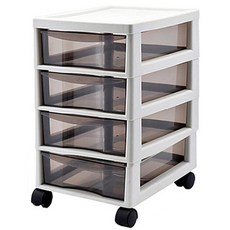 辦公室層架收納箱 附輪款, 4層, 灰色 + 透明