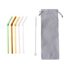 褶襉彩色玻璃吸管 5p + 洗衣刷 + 收納袋套組, 1套, 5件
