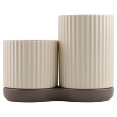 Sosomoso 雕刻餐具筒 中 + 大 + 底座組合, 香草色, 1套