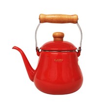 EJIRY Color電磁爐適用木質手柄琺瑯煮水壺, 紅色的, 1.5L