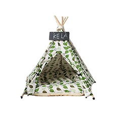 Soul Pet 寵物印地安帳篷 + 坐墊, 綠色葉子