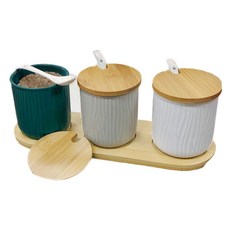 OVENLOCK 竹瓷香料罐 3p + 勺子 3p + 蓋子 3p + 底座, 1套