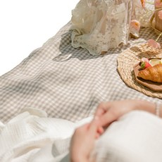 juho DECO 格紋野餐墊 + 環保袋套組, 淺褐色