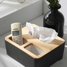 가죽 원목 티슈케이스 사각수납형, 차콜