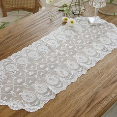 ANDCOTTON Angelina蝴蝶結蕾絲墊兼桌旗, 白色, 大(39 x 95 cm)