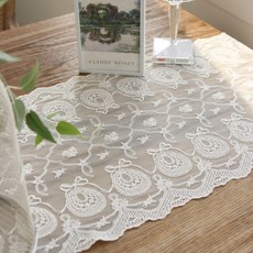 ANDCOTTON 安潔莉娜緞帶蕾絲桌旗, 白色, 2人用(寬 39cm x 長 150cm)